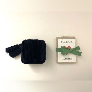 Sezane blue embossed velvet jewelry box and canvas card holder wallet bundle new